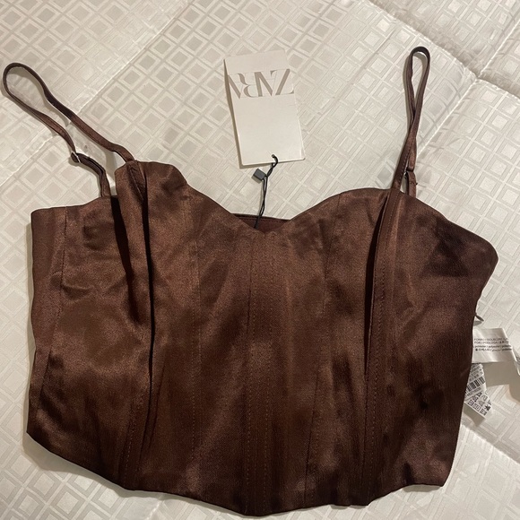 Zara Brown Satin Crop Top Size M - Picture 2 of 3